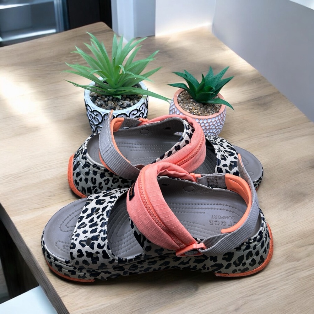 Leopard Print Sandals with Coral Straps